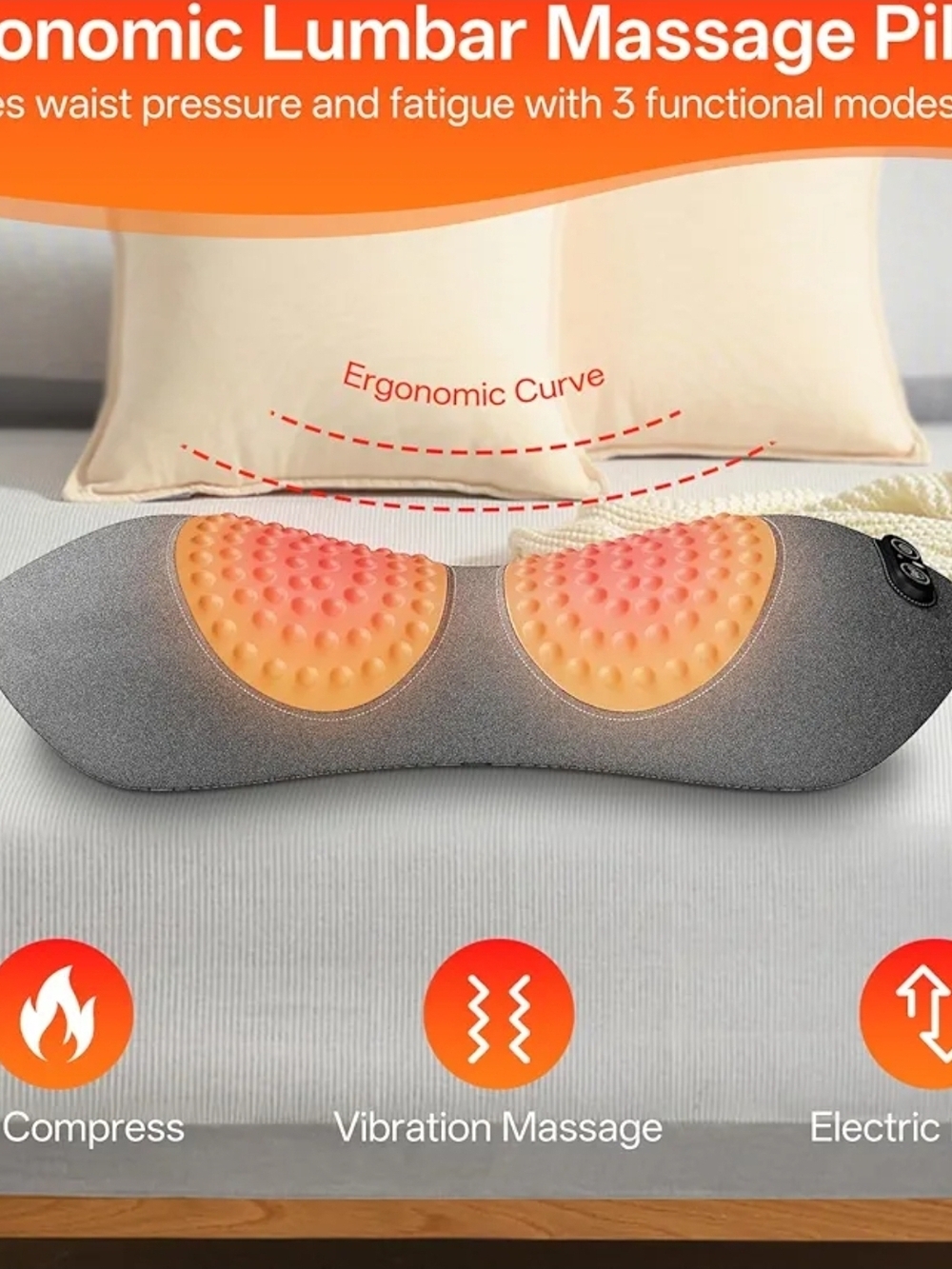 3 In 1 Electric Lumbar Support Pillow Smooth Spine Triple Fusion Back Massager